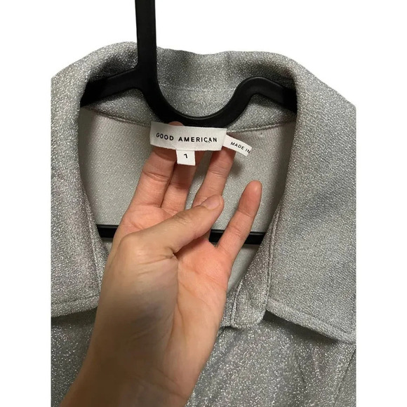 Good American Sparkle Button Down Top Silver Swim Cover Up - Picture 4 of 7